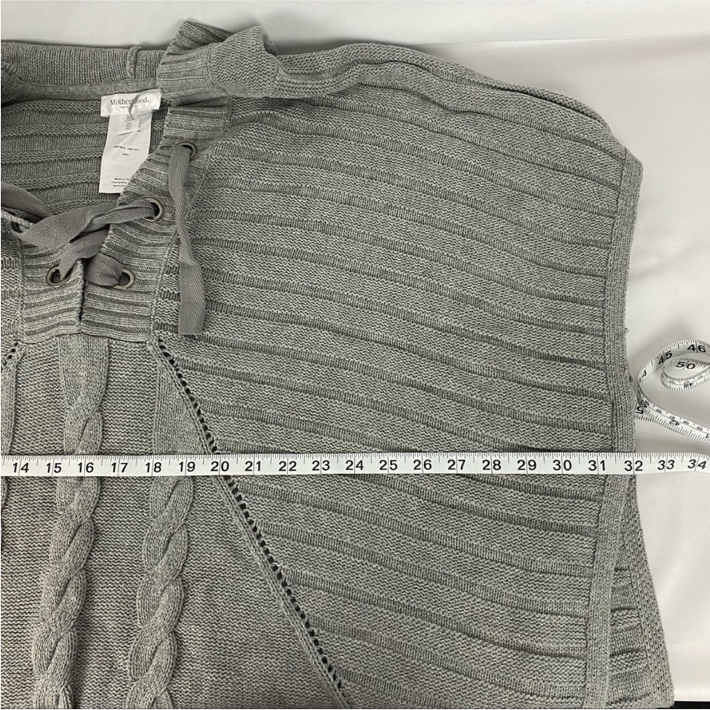 Motherhood Maternity Gray Knit Lace-Up Poncho Sweater, Size S/M, Cozy Oversized - Picture 7 of 9